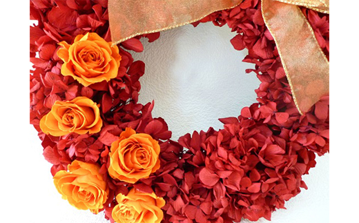 プリザーブドフラワー　バラとアジサイのリースＬ【14001901】