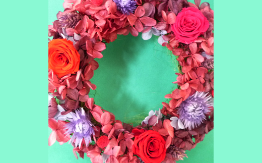 プリザーブドフラワー　バラとアジサイのリースS（レッド）【14000801】