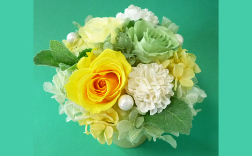 プリザーブドフラワー　ポットアレンジ（イエロー）【14001401】