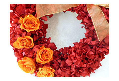 プリザーブドフラワー　バラとアジサイのリースＬ【14009】