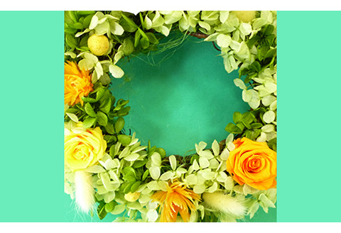 プリザーブドフラワー　バラとアジサイのリースS（イエロー）【140009】