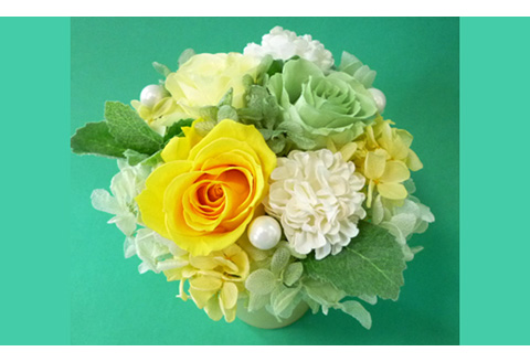 プリザーブドフラワー　ポットアレンジ（イエロー）【140014】