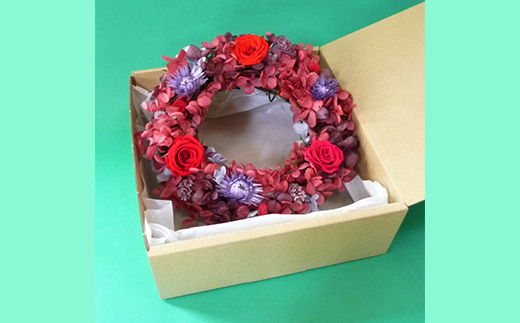 プリザーブドフラワー　バラとアジサイのリースS（レッド）【14000801】