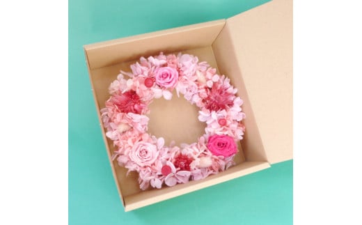 プリザーブドフラワー　バラとアジサイのリースS（ピンク）【14001701】