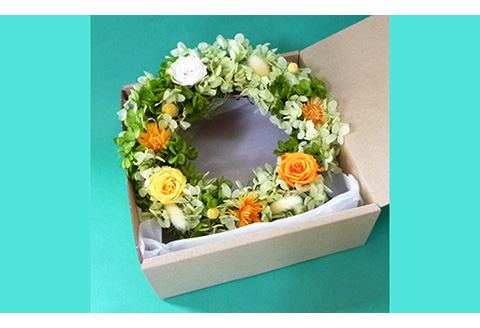 プリザーブドフラワー　バラとアジサイのリースS（イエロー）【140009】