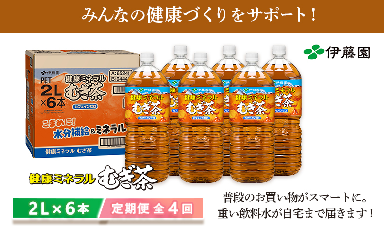 『定期便：全4回』健康ミネラルむぎ茶2L×6本【500009】