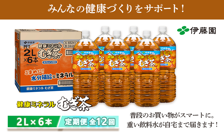 『定期便：全12回』健康ミネラルむぎ茶2L×6本【500015】