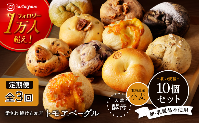 【定期便：全3回】トモヱベーグル ギフトセット「北の麦輪（むぎわ）10個セット」【330007】