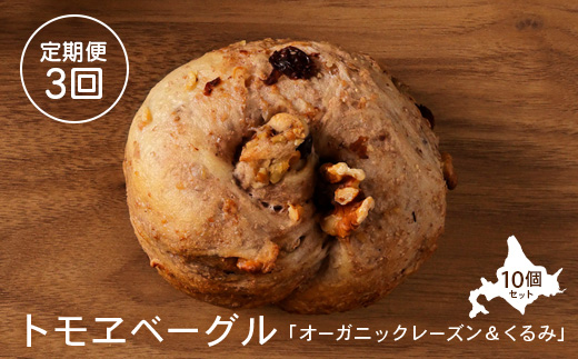 【定期便：全3回】トモヱベーグル 「オーガニックレーズン＆くるみ」１０個セット【33001101】