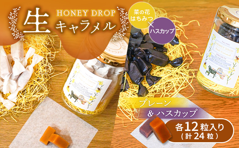 【HONEY DROP】菜の花はちみつ生キャラメル(プレーン・ハスカップ)2ダース（24粒入り）【750003】