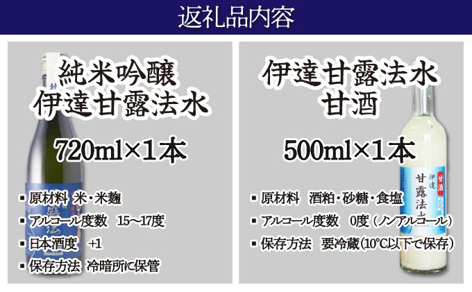 【伊達甘露法水】純米吟醸酒 720ml ＆ 甘酒（ノンアルコール）500ml セット [55250651]