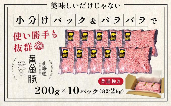 ＜4月発送＞＜黄金豚＞ブランドポーク 北海道 豚ひき肉 普通挽き 200g 10パック 計2kg | 伊達産 黄金豚 三元豚 ミンチ 挽肉 お肉 小分け ハンバーグ 餃子 カレー 大矢 オオヤミート 冷凍 送料無料 55257039-2604 ＜4月発送＞普通挽き(2kg)