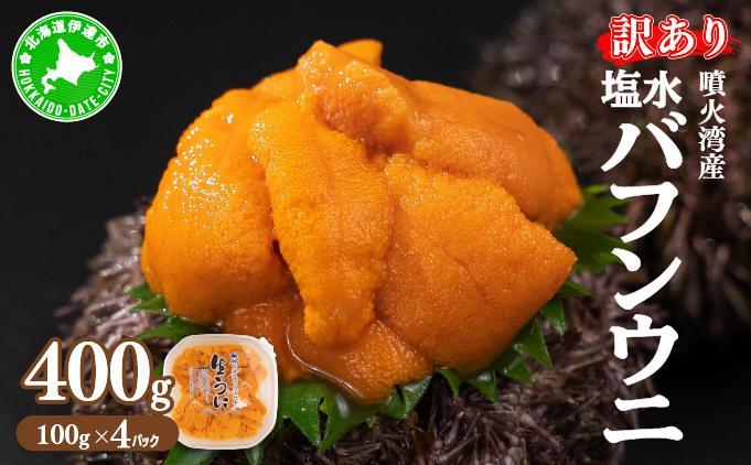 訳あり 北海道 噴火湾産 塩水 バフンウニ 100g 4パック 計400g うに ウニ 雲丹 海鮮 海の幸 魚介類 ウニ丼 お寿司 濃厚 無添加 産地直送 お取り寄せ 山村水産 送料無料 400g