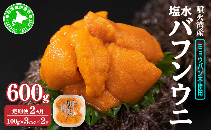 【定期便2カ月】北海道 噴火湾産 塩水 バフンウニ 100g 3パック 《アフター保証付き》うに ウニ 雲丹 海鮮 海の幸 魚介類 ウニ丼 お寿司 濃厚 無添加 産地直送 産直 お取り寄せ 山村水産 送料無料 【定期便2カ月】300g×2回
