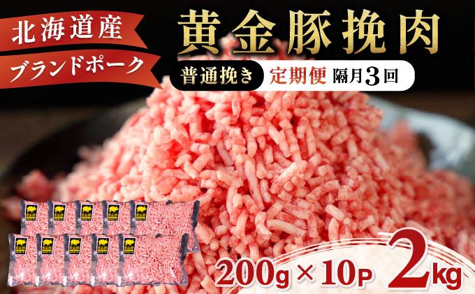 北海道 定期便 隔月3回 豚ひき肉 普通挽き 200g 10パック 伊達産 黄金豚 三元豚 ミンチ 挽肉 お肉 小分け ハンバーグ 餃子 そぼろ 大矢 オオヤミート 冷凍 送料無料