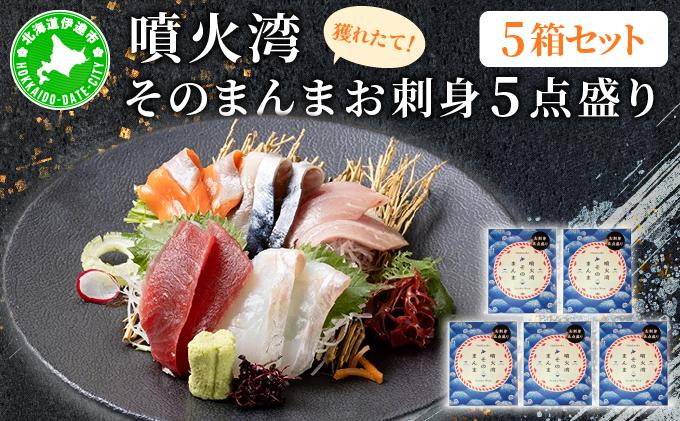 噴火湾そのまんま お刺身5点盛り(わさび・醤油付き)5箱 旬菜一鮮 だて大和屋 厳選 魚介 海鮮 刺身 刺し身 小分け 新鮮 魚介類 魚貝類 加工食品 贈答 ギフト 贈り物 ご褒美