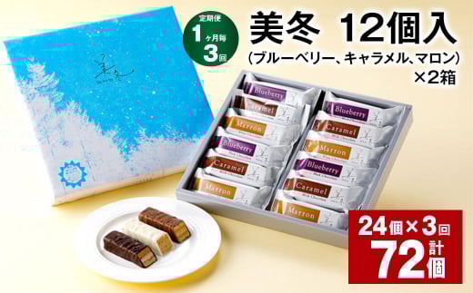【1ヶ月毎3回定期便】美冬12個入（ブルーベリー、キャラメル、マロン）×2箱