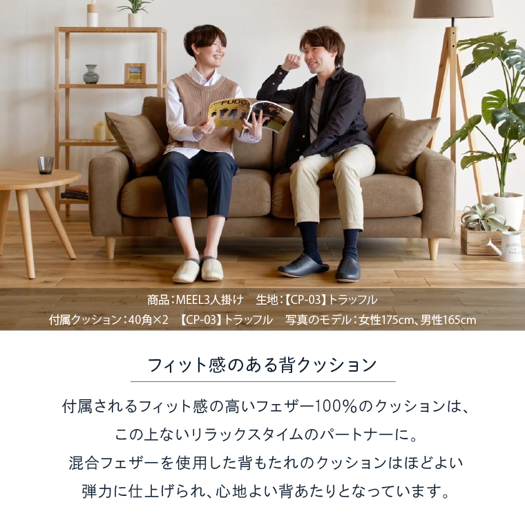 460201002 blocco MEEL（ミール）3人掛け［40角クッション×2個付