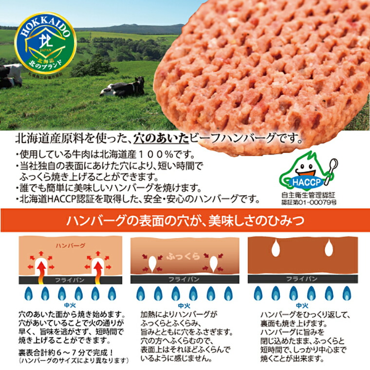 北海道ビーフハンバーグ（150g×4）お試し4枚セット 穴のあいたビーフハンバーグ_is002-003-000