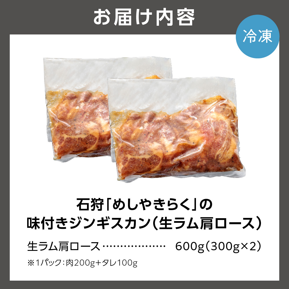 石狩めしやきらくの味付きジンギスカン（生ラム肩ロース）2セット(600g（肉200g、タレ100g、各2セット)_is068-020-000