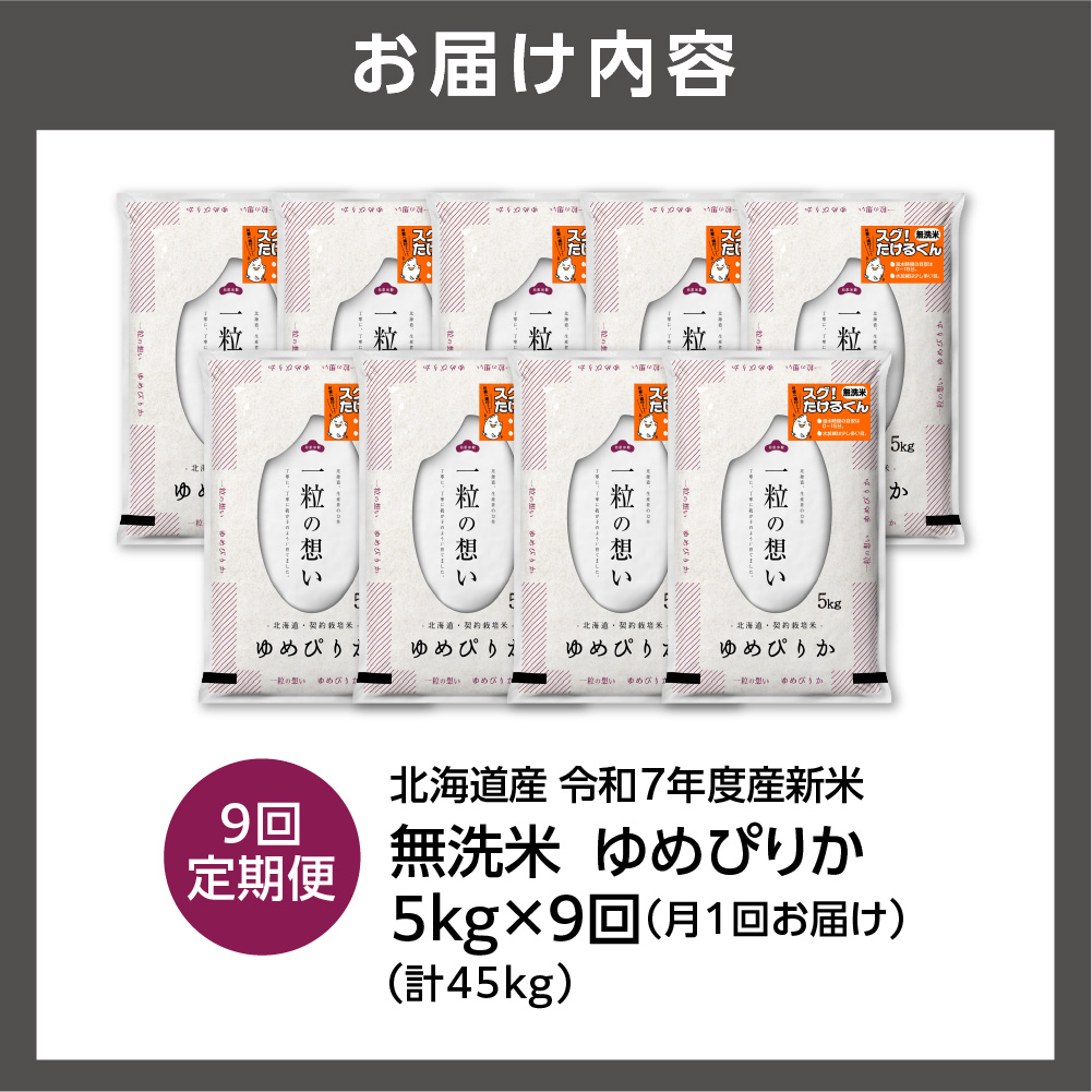 【定期便】北海道産 無洗米ゆめぴりか 5kg 9回_is077-031-999