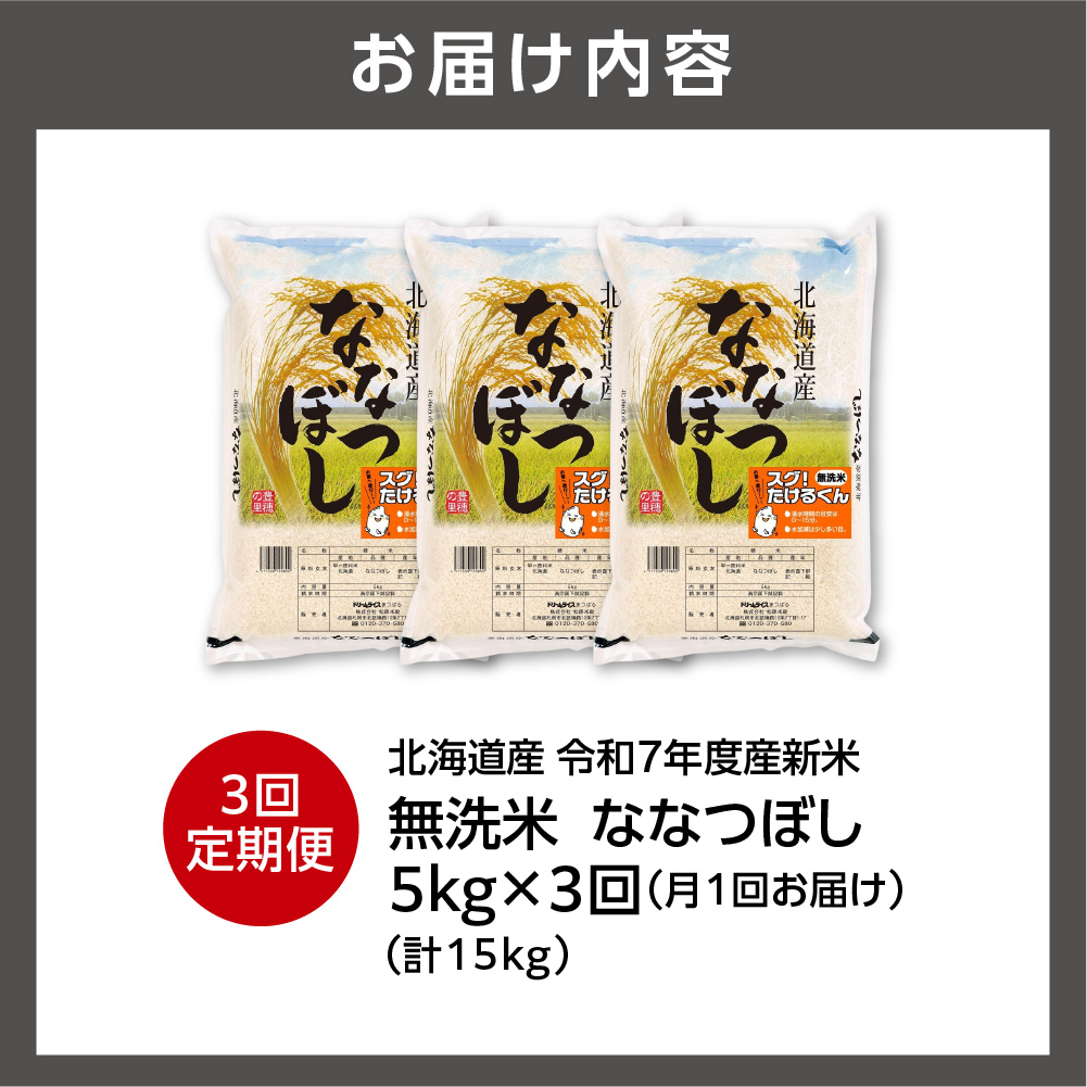 【定期便】北海道産 無洗米ななつぼし 5kg 3回_is077-034-999