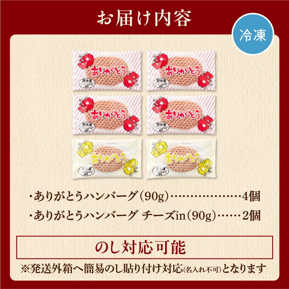 北海道産ありがとうハンバーグプチセット（ありがとうハンバーグ90g×4・チーズ90ｇ×2）_is002-046-000
