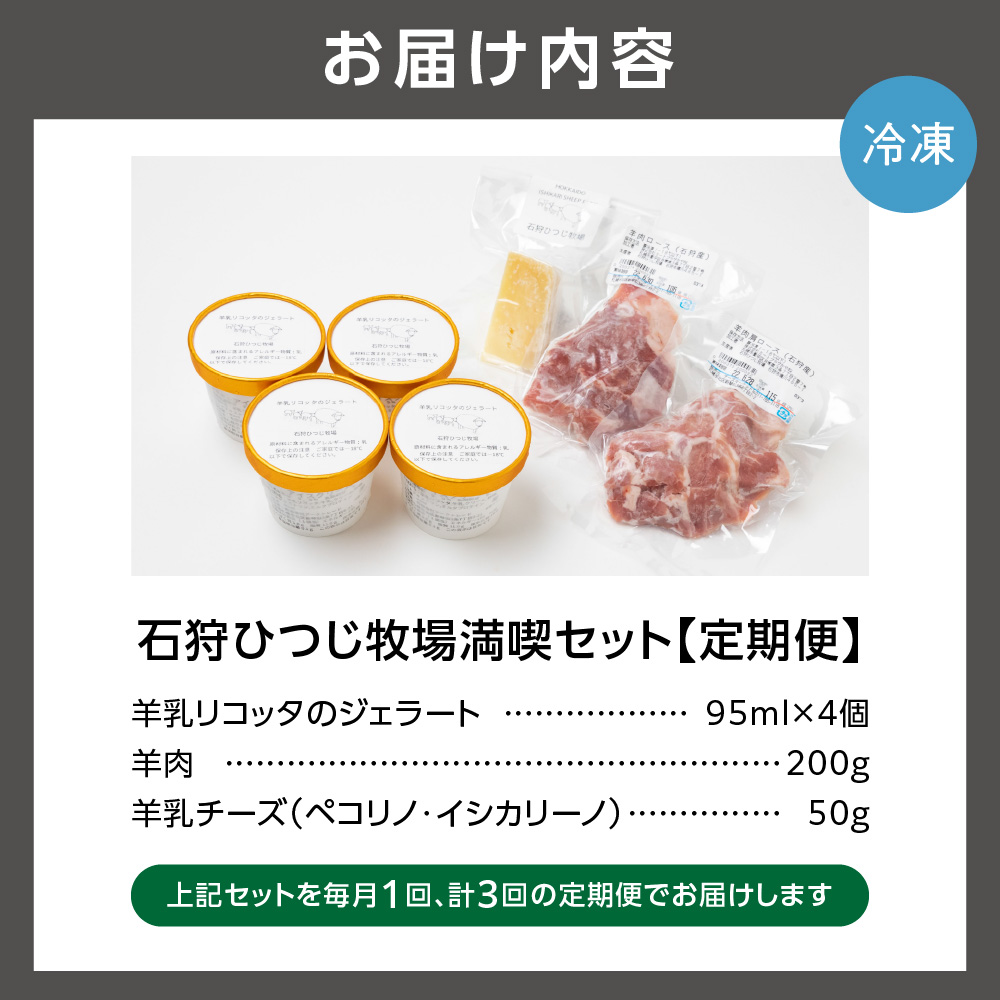 【定期便】【年3回】石狩ひつじ牧場「羊乳リコッタジェラート・羊肉・羊乳チーズ」セット_is027-024-999