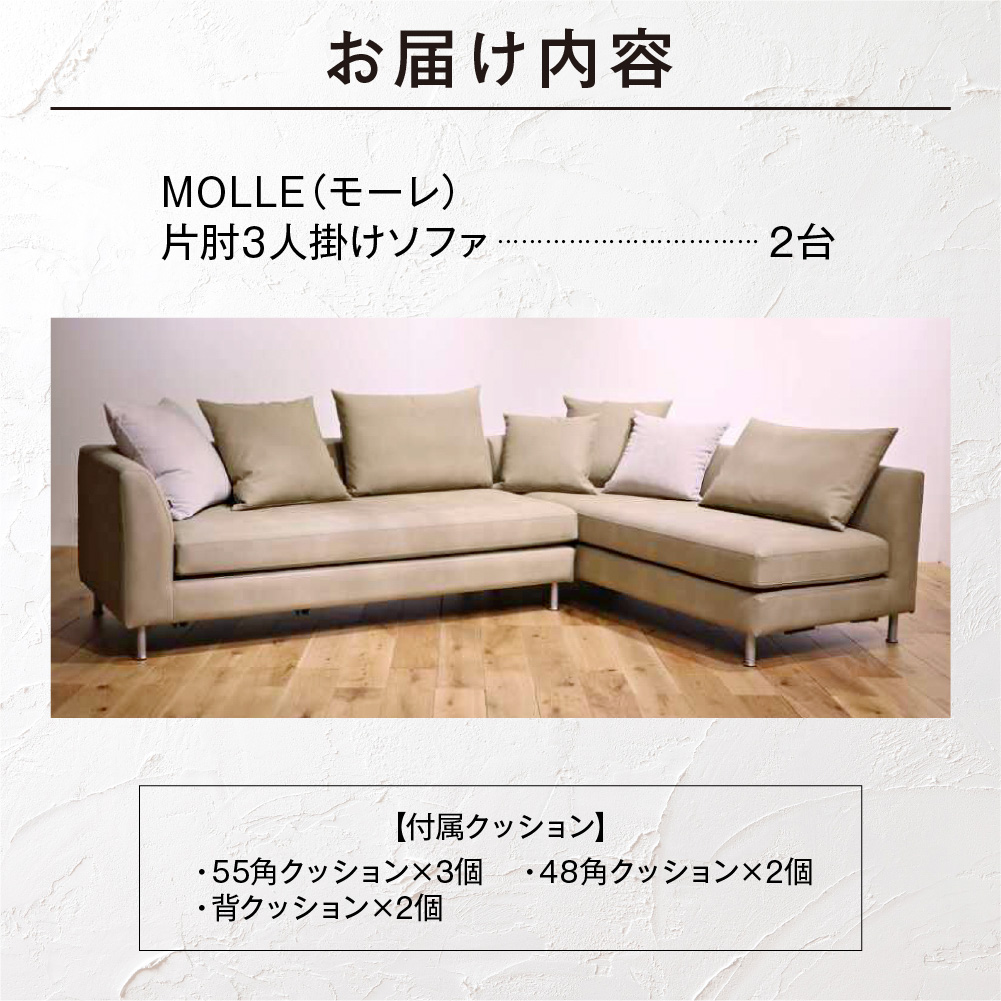 blocco MOLLE（モーレ）3人掛け片肘×2［55角クッション×3+48角クッション×2+背クッション×2個付き］_is038-197-000