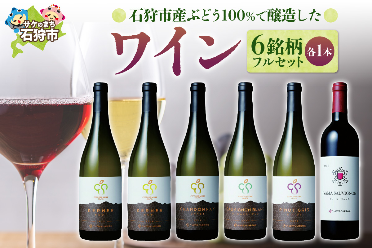 330007001 石狩市産ぶどう100％で醸造したワイン6銘柄フルセッ