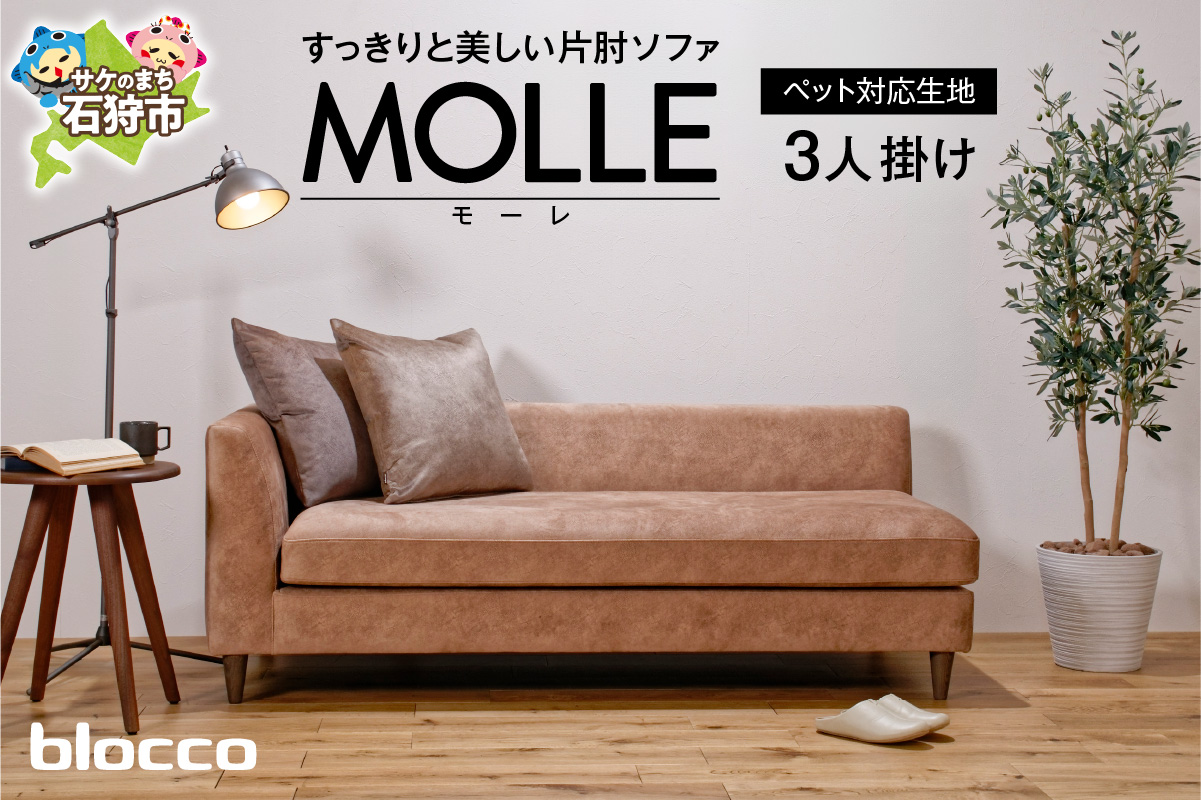 blocco MOLLE（モーレ）3人掛けソファ [片肘/55角クッション×2個付き/ペット対応生地]_is038-187-000