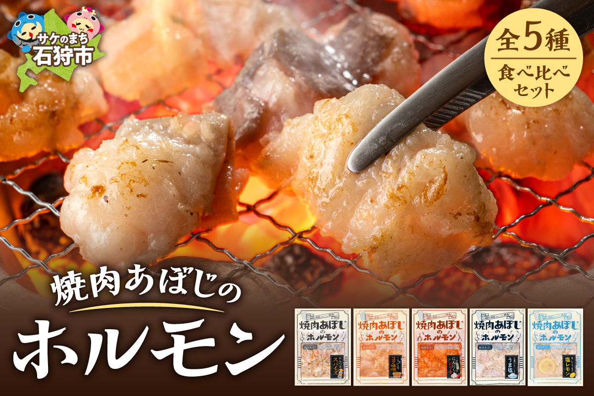 焼肉あぼじのホルモン 5種食べ比べセット（スパイス・コク味噌・ピリ辛・うま塩・瀬戸内塩レモン）_is030-004-000
