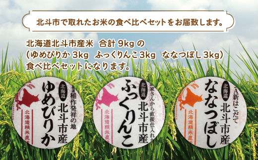 北海道北斗市産米食べ比べセット3kg×3 HOKN001