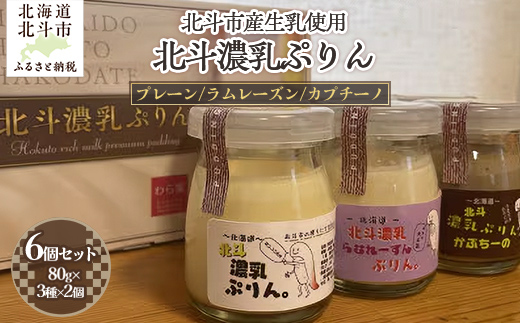 北斗濃乳ぷりんセット6個入り(プレーン/ラムレーズン/カプチーノ)  HOKX002
