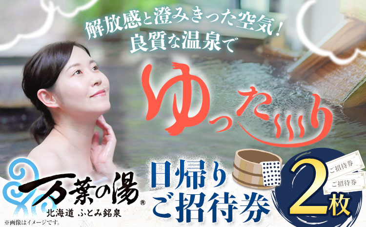 【1-2-176】ふとみ銘泉万葉の湯日帰りご招待券 2枚 温泉 利用券 クーポン 国内旅行 観光 トラベル 体験 チケット 美肌の湯 カップル ペア 親子 シングル おひとり様 北海道 天然温泉 源泉かけ流し 露天風呂 大浴場