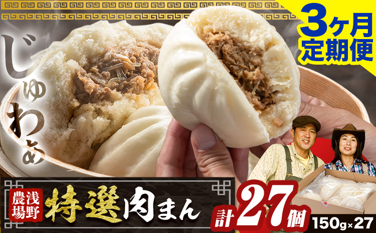 [2-7-310]　浅野農場特選肉まん 計27個 (9個×3回) 3ヶ月定期便  | 豚肉 肉まん 豚まん 特選肉まん 中華まん 北海道 肉まん