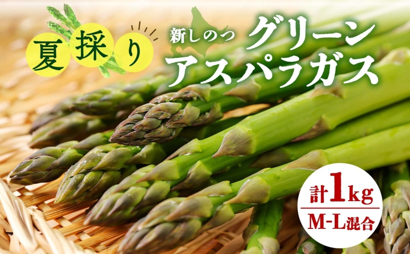 北海道 新しのつ産 夏採れ グリーン アスパラガス 1kg M-L サイズ混合 旬 アスパラ 野菜 農作物 朝採れ 新鮮 国産 甘い 人気 お取り寄せ 専用箱 JA新しのつ 送料無料