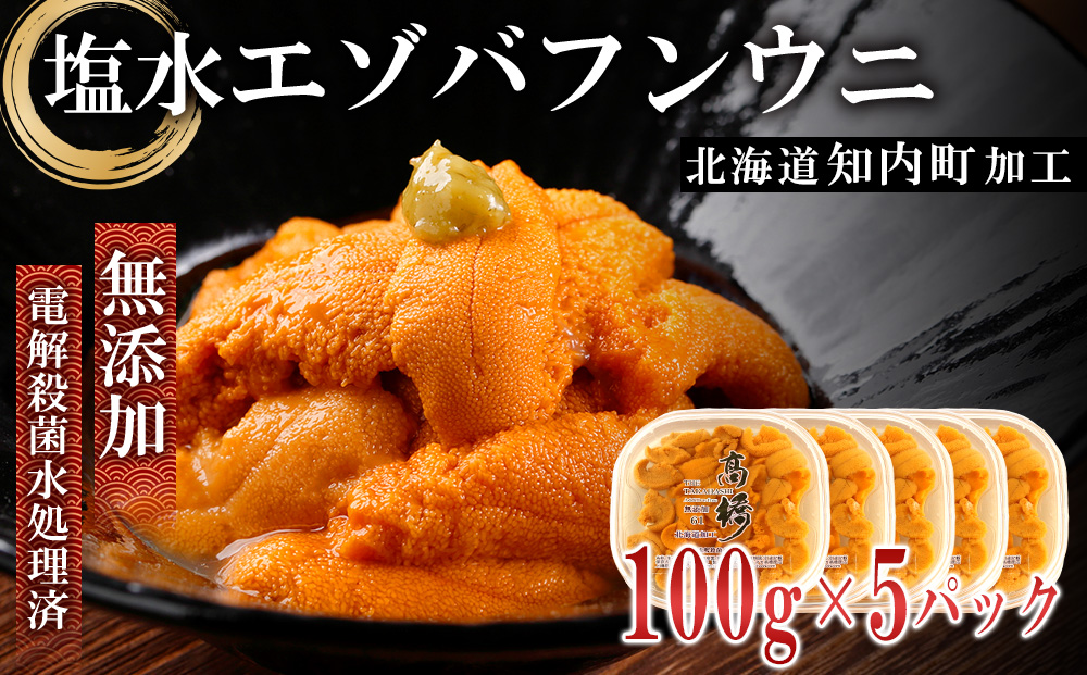 ☆知内町加工☆塩水エゾバフンウニ 贅沢１００g×５パックセット【マルタカ高橋商店】