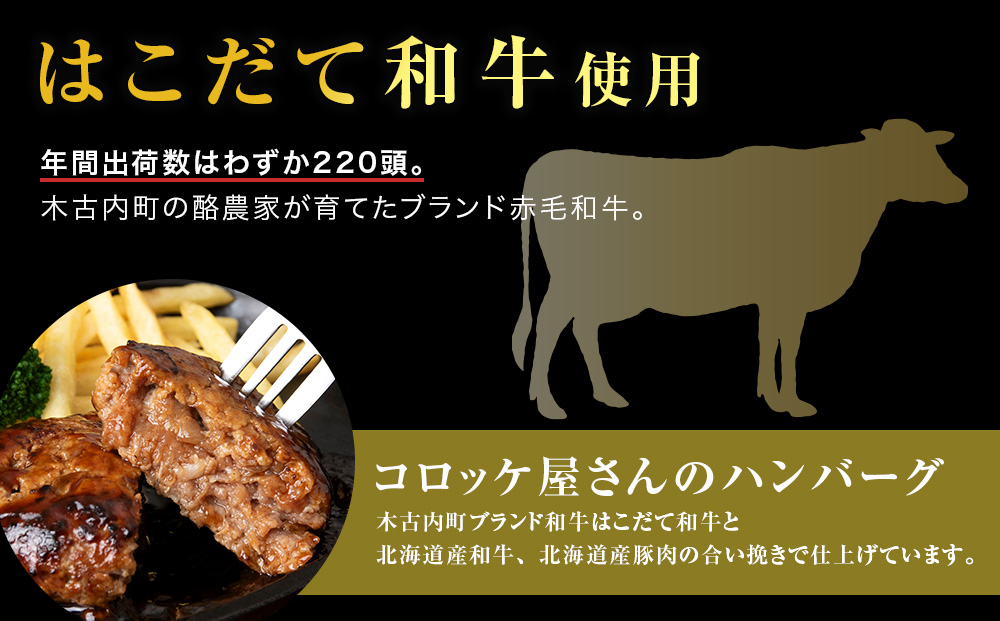 【木古内町のコロッケ屋さん】はこだて和牛　みそぎの郷ハンバーグ130g×5個　ハンバーグソース3個