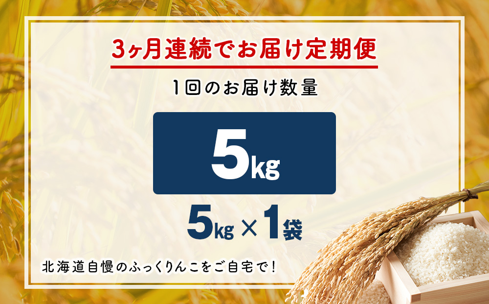 令和７年産！【３ヵ月定期便】北海道 木古内町産 ふっくりんこ 5kg 家計応援米　北海道米　お米・ふっくりんこ・米・3ヶ月・3回