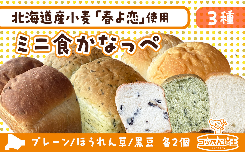 ミニ食かなっぺ3種セット【プレーン2個/ほうれん草2個/黒豆2個　計6個】