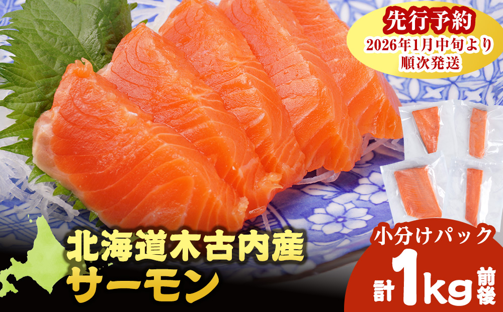 【三印 三浦水産株式会社】木古内町産サーモン 小分け 約1kg