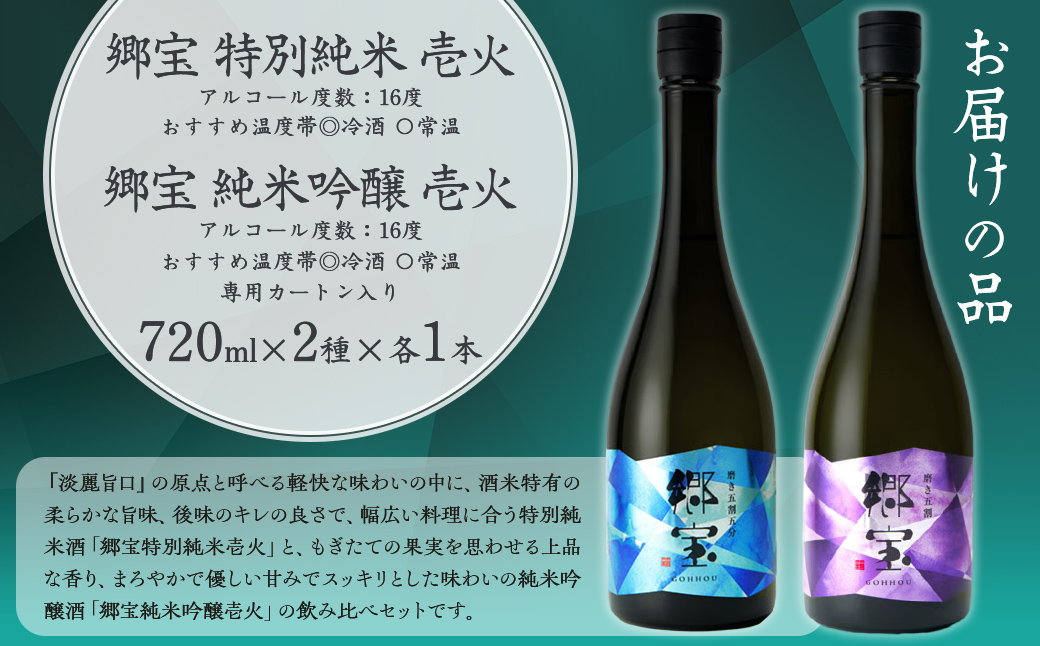 郷宝飲み比べセットA（郷宝特別純米壱火720ml、郷宝純米吟醸壱火720ml　各1本） NAAK012