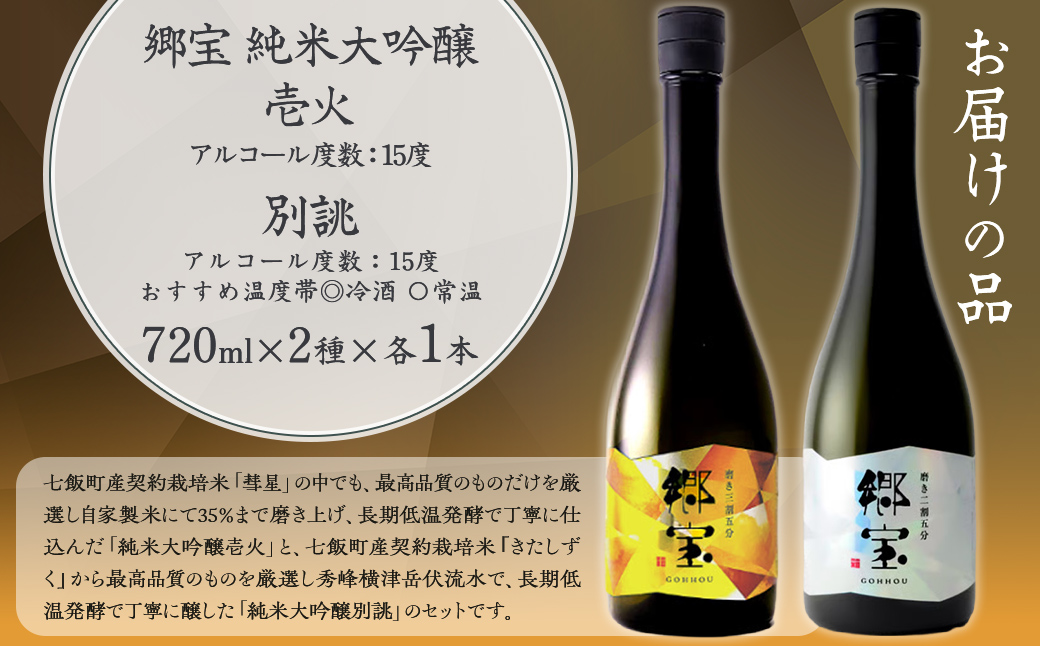 郷宝飲み比べセットB（郷宝純米大吟醸壱火720ml、郷宝純米大吟醸別誂720ml　各1本） NAAK013