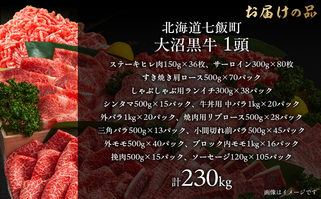 大沼黒牛　1頭 【ふるさと納税 人気 おすすめ ランキング 北海道ブランド牛 大沼黒牛 黒毛和牛 冷凍 ステーキ すき焼き しゃぶしゃぶ 牛丼 焼肉 挽肉 おいしい 北海道 七飯町】 NAM009
