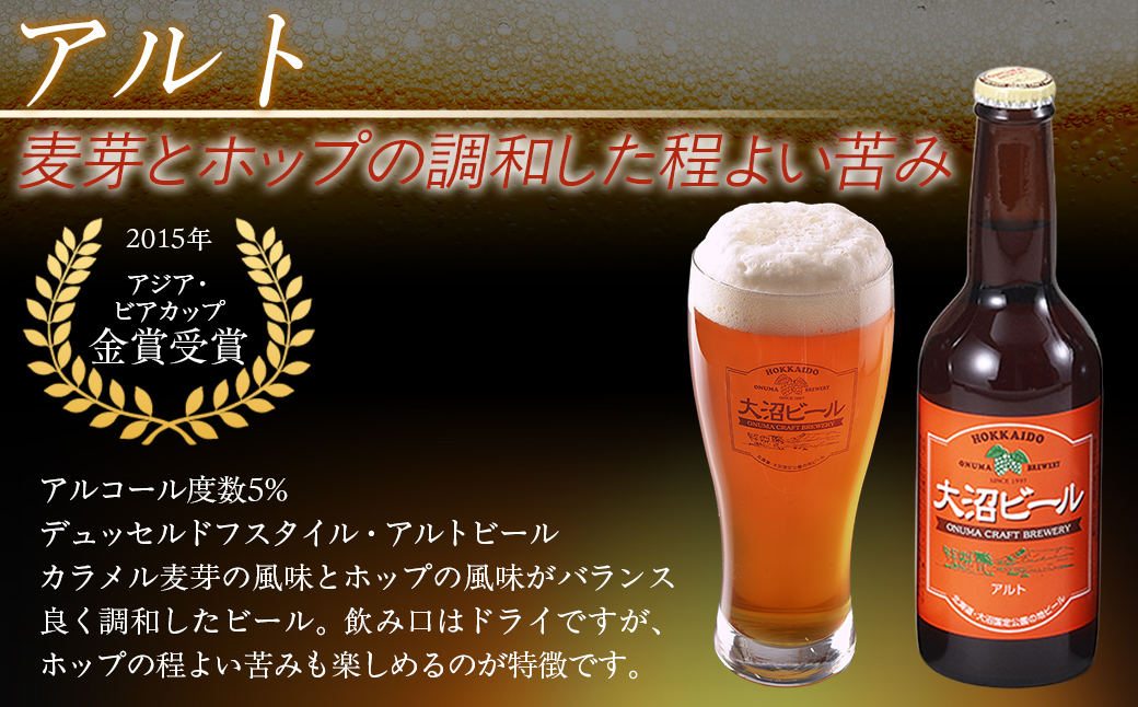 【金賞受賞】大沼ビール330ml 10本入 ギフトセット （ｹﾙｼｭ3本・ｱﾙﾄ3本・IPA2本・ｽﾀｳﾄ2本） 飲み比べ NAH002