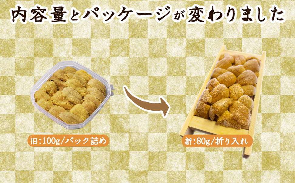 北海道産 うに キタムラサキウニ 320g (80g×4折) ミョウバン不