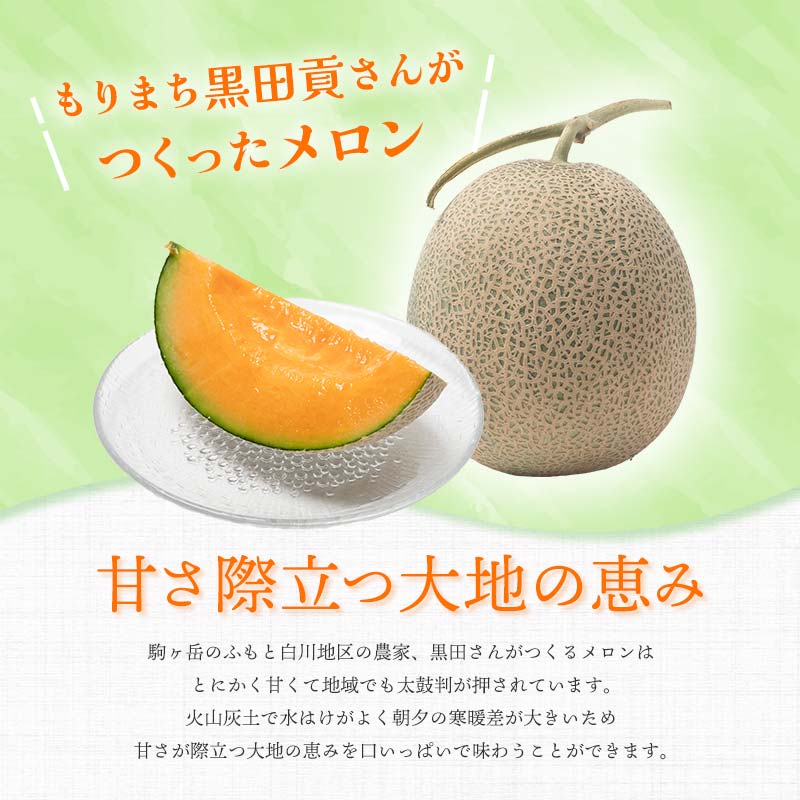 北海道森町産ルピアレッド 赤肉メロン「もりまち黒田貢さんがつくったメロン」2玉(1.6～1.8kg) （2026年6月中旬より順次発送） ＜株式会社 商舎＞ 果物 北海道産 mr1-0481