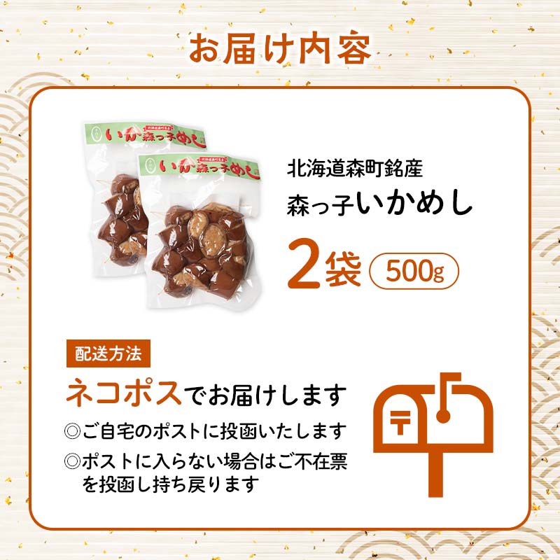 【訳あり】森町銘産いかめし500g（250g×2） カット済み 醤油味 道産ネットミツハシ 森町 いかめし 烏賊めし イカ飯 惣菜 いか イカ 烏賊 レトルト 簡単調理 一人暮らし ふるさと納税 北海道 mr1-0979