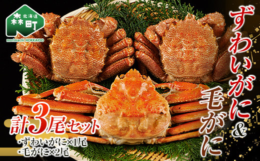 ずわいがに毛がに3尾セット 北海道森町水揚げ かに カニ 蟹 ガニ がに 森町 ふるさと納税 北海道 毛蟹 毛かに 毛ガニ 毛カニ 北海道 ズワイカニ mr1-1082